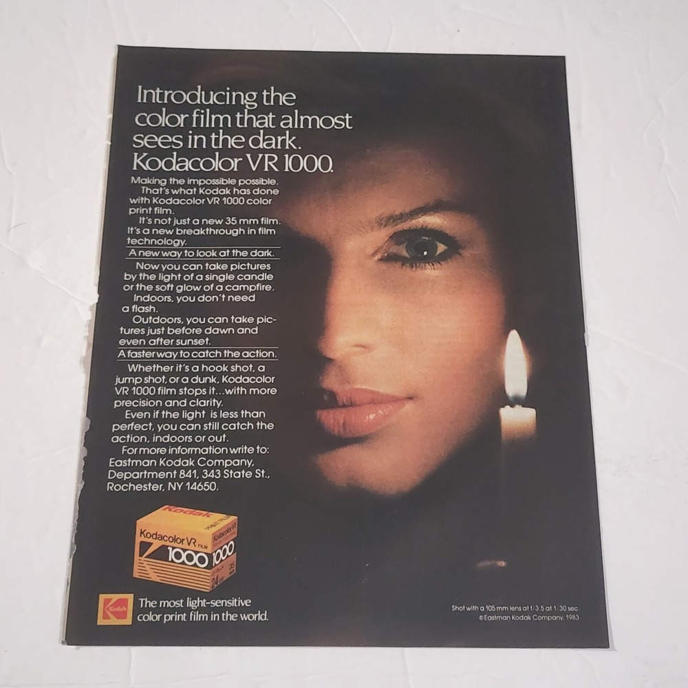 Vintage Print Ad Kodak Kodacolor VR 1000 film female model candle 1983 clipping